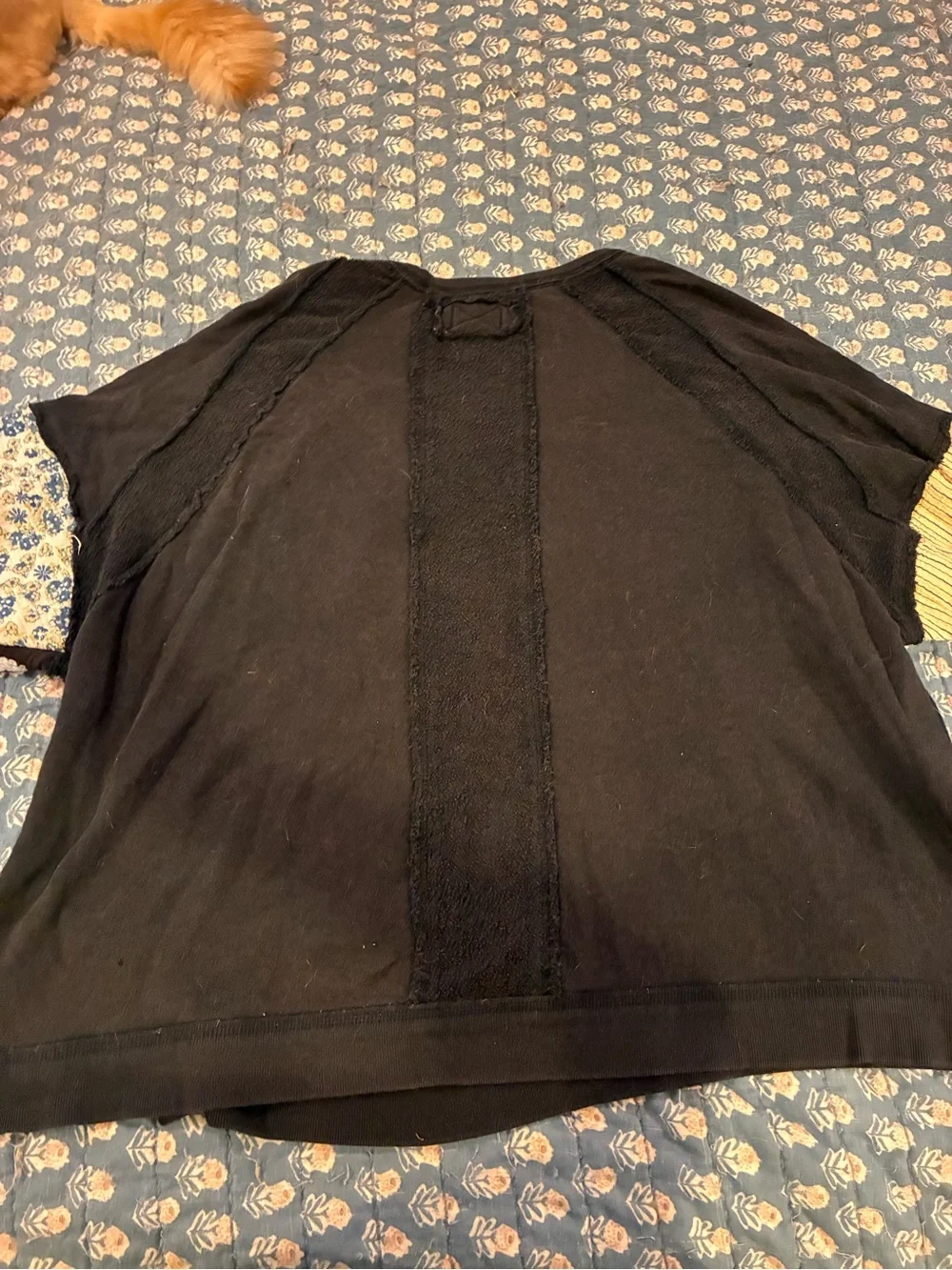 FREE PEOPLE We The Free Black Sweatshirt with Colorful Patchwork Sleeves sz M -